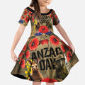 Australia and New Zealand ANZAC Day Kid Short Sleeve Dress Kangaroo and Kiwi Bird Soldier-Honor and Remember Vintage Style