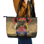 Australia and New Zealand ANZAC Day Leather Tote Bag Kangaroo and Kiwi Bird Soldier-Honor and Remember Vintage Style