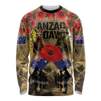 Australia and New Zealand ANZAC Day Long Sleeve Shirt Kangaroo and Kiwi Bird Soldier-Honor and Remember Vintage Style