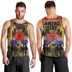 Australia and New Zealand ANZAC Day Men Tank Top Kangaroo and Kiwi Bird Soldier-Honor and Remember Vintage Style