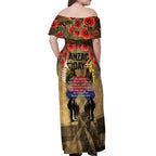 Australia and New Zealand ANZAC Day Off Shoulder Maxi Dress Kangaroo and Kiwi Bird Soldier-Honor and Remember Vintage Style