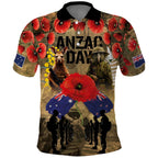 Australia and New Zealand ANZAC Day Polo Shirt Kangaroo and Kiwi Bird Soldier-Honor and Remember Vintage Style