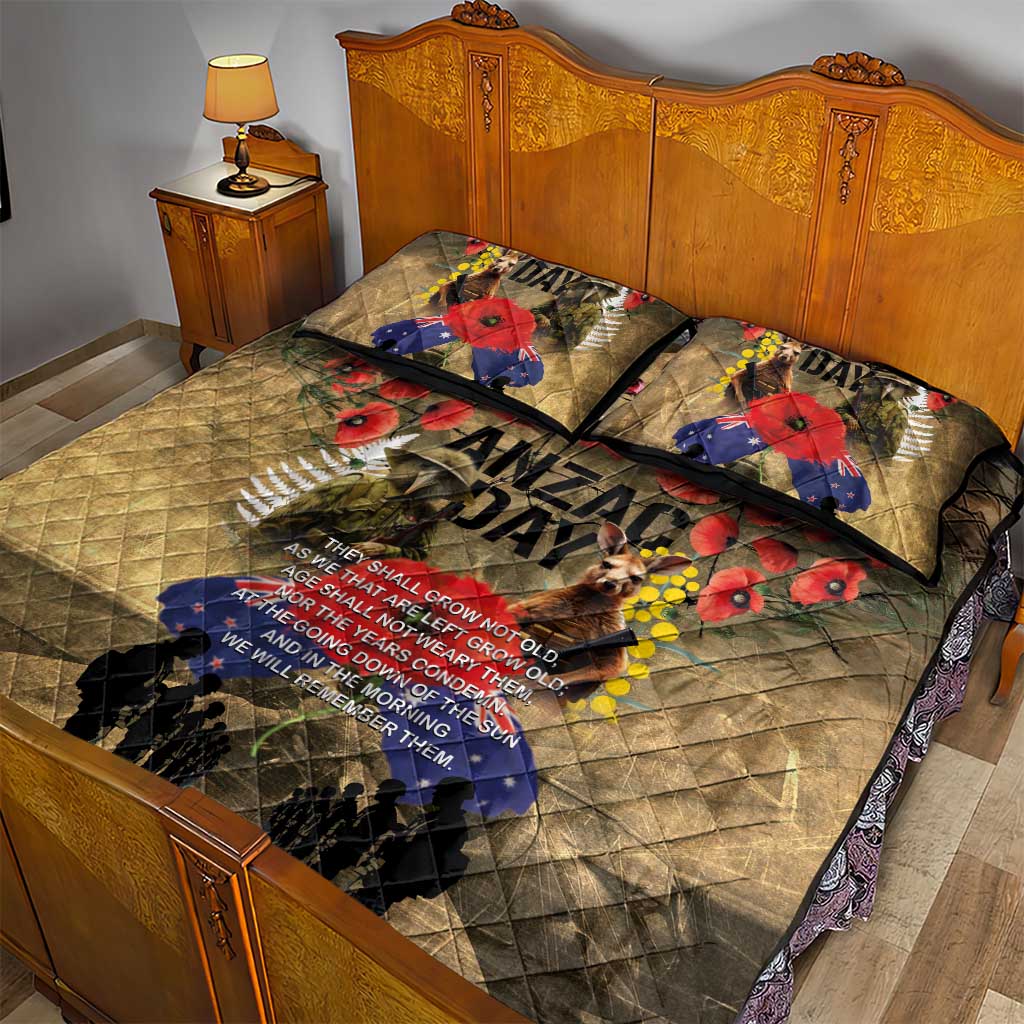 Australia and New Zealand ANZAC Day Quilt Bed Set Kangaroo and Kiwi Bird Soldier-Honor and Remember Vintage Style