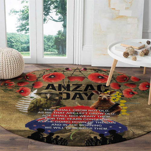 Australia and New Zealand ANZAC Day Round Carpet Kangaroo and Kiwi Bird Soldier-Honor and Remember Vintage Style