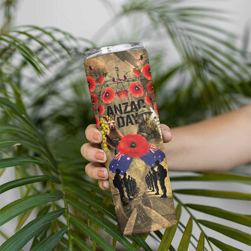 Australia and New Zealand ANZAC Day Skinny Tumbler Kangaroo and Kiwi Bird Soldier-Honor and Remember Vintage Style