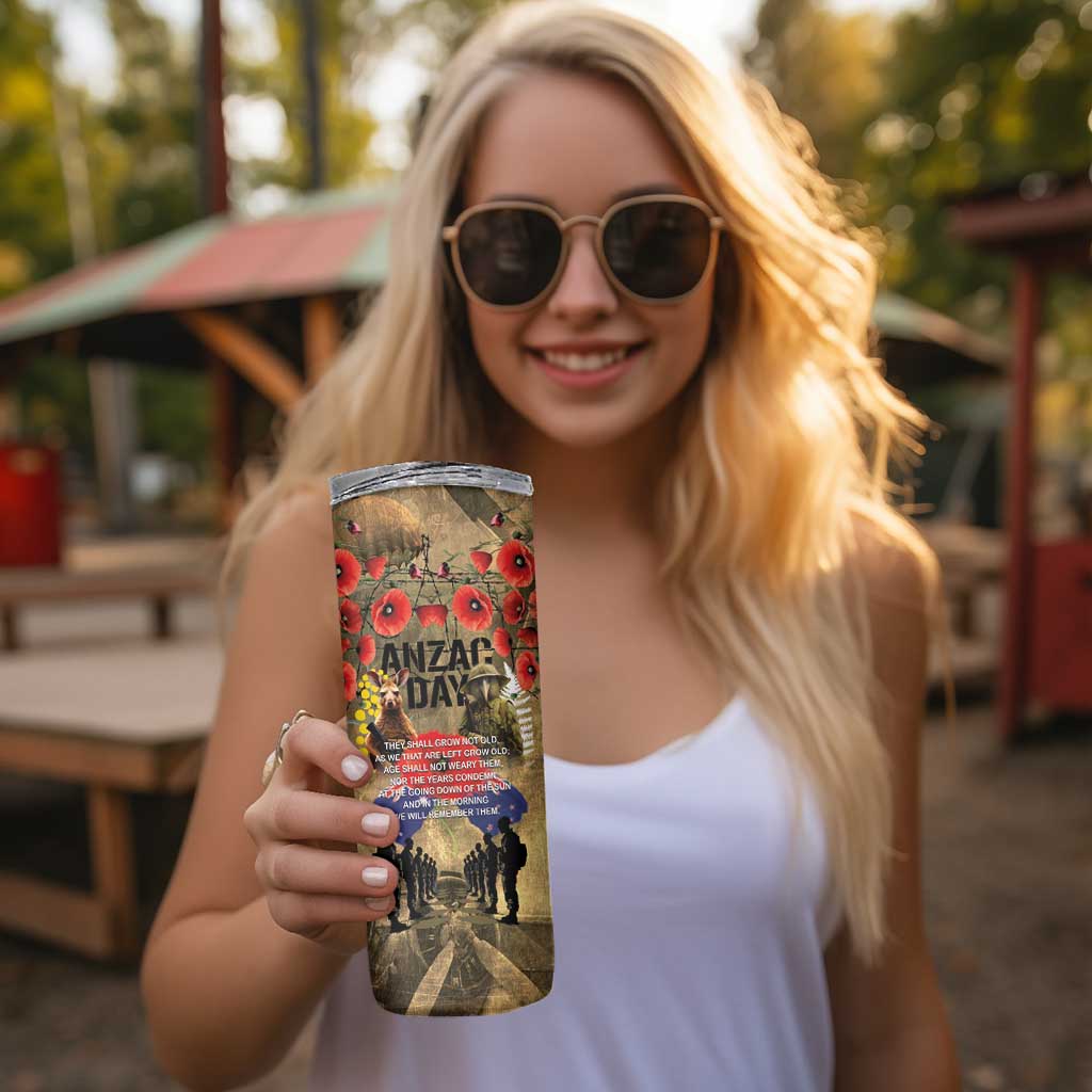 Australia and New Zealand ANZAC Day Skinny Tumbler Kangaroo and Kiwi Bird Soldier-Honor and Remember Vintage Style