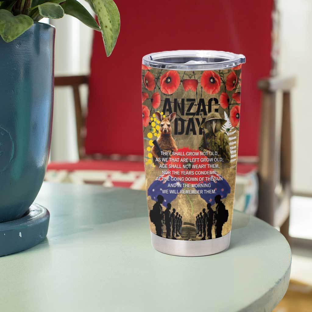 Australia and New Zealand ANZAC Day Tumbler Cup Kangaroo and Kiwi Bird Soldier-Honor and Remember Vintage Style