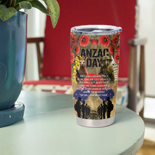 Australia and New Zealand ANZAC Day Tumbler Cup Kangaroo and Kiwi Bird Soldier-Honor and Remember Vintage Style