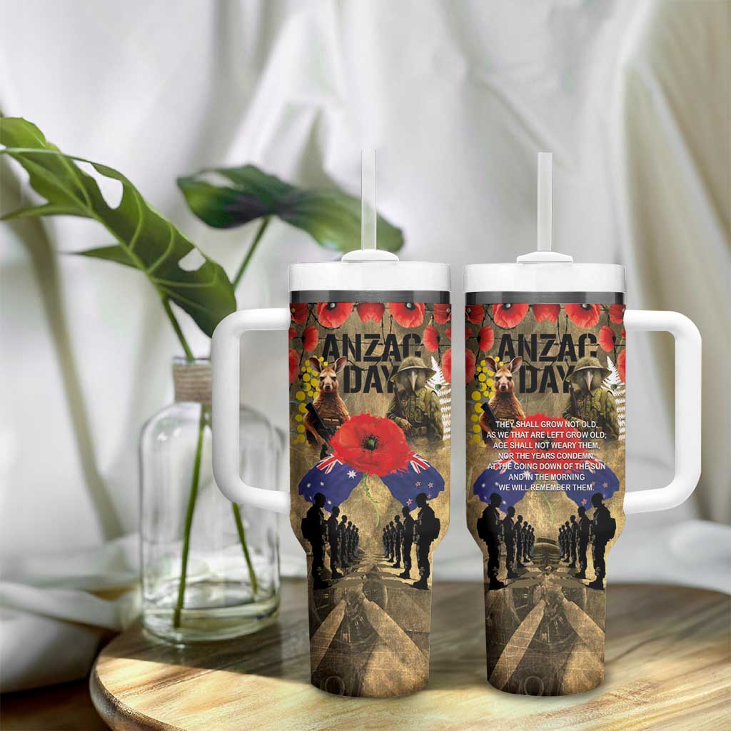 Australia and New Zealand ANZAC Day Tumbler With Handle Kangaroo and Kiwi Bird Soldier-Honor and Remember Vintage Style