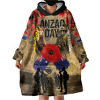 Australia and New Zealand ANZAC Day Wearable Blanket Hoodie Kangaroo and Kiwi Bird Soldier-Honor and Remember Vintage Style