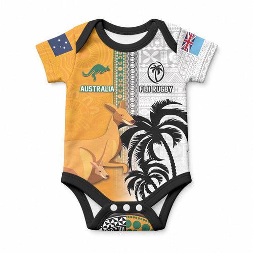 Custom Fiji and Australia Rugby Baby Onesie Aboriginal and Fijian Masi Pattern