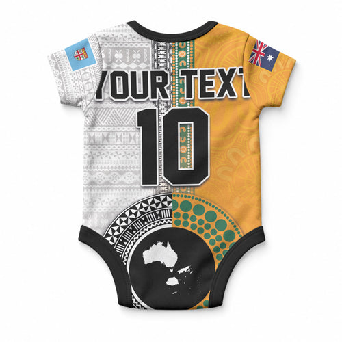 Custom Fiji and Australia Rugby Baby Onesie Aboriginal and Fijian Masi Pattern