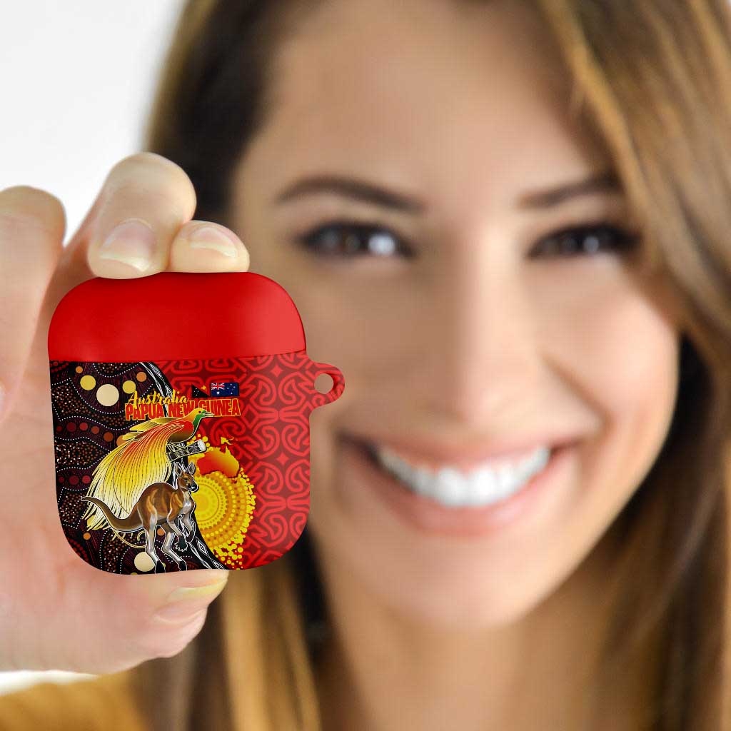 Australia and Papua New Guinea Together AirPods Case Bird-of-paradise and Kangaroo with Oro Tapa and Aboriginal Art Motifs - Aussie Hoodie