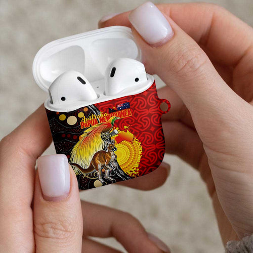 Australia and Papua New Guinea Together AirPods Case Bird-of-paradise and Kangaroo with Oro Tapa and Aboriginal Art Motifs - Aussie Hoodie