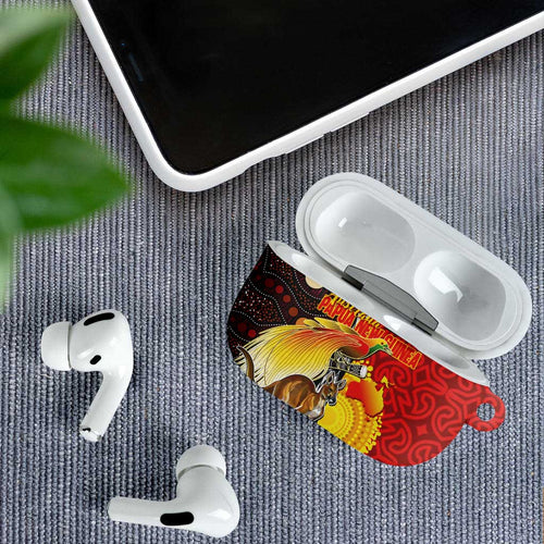 Australia and Papua New Guinea Together AirPods Case Bird-of-paradise and Kangaroo with Oro Tapa and Aboriginal Art Motifs - Aussie Hoodie