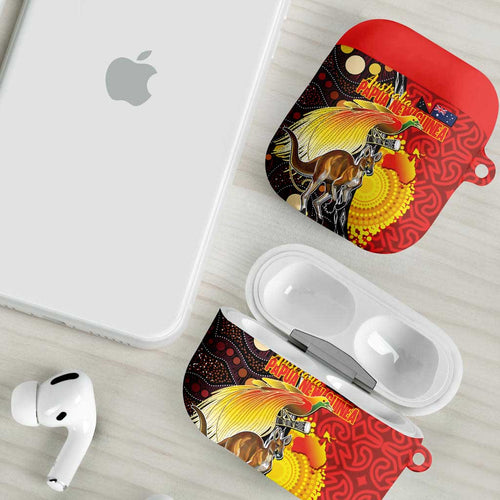Australia and Papua New Guinea Together AirPods Case Bird-of-paradise and Kangaroo with Oro Tapa and Aboriginal Art Motifs - Aussie Hoodie