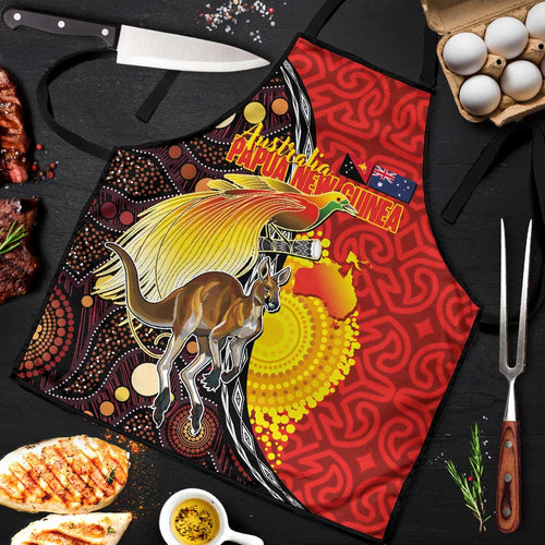 Australia and Papua New Guinea Together Apron Bird-of-paradise and Kangaroo with Oro Tapa and Aboriginal Art Motifs - Aussie Hoodie