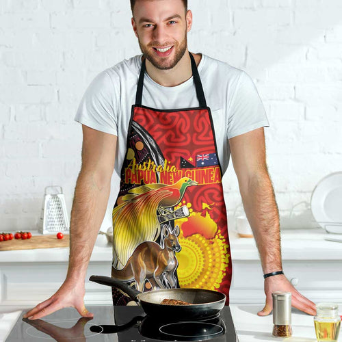 Australia and Papua New Guinea Together Apron Bird-of-paradise and Kangaroo with Oro Tapa and Aboriginal Art Motifs - Aussie Hoodie