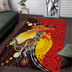 Australia and Papua New Guinea Together Area Rug Bird-of-paradise and Kangaroo with Oro Tapa and Aboriginal Art Motifs - Aussie Hoodie