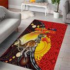 Australia and Papua New Guinea Together Area Rug Bird-of-paradise and Kangaroo with Oro Tapa and Aboriginal Art Motifs - Aussie Hoodie