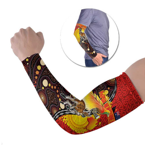 Australia and Papua New Guinea Together Arm Sleeves Bird-of-paradise and Kangaroo with Oro Tapa and Aboriginal Art Motifs - Aussie Hoodie