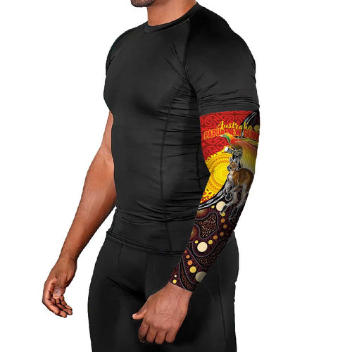 Australia and Papua New Guinea Together Arm Sleeves Bird-of-paradise and Kangaroo with Oro Tapa and Aboriginal Art Motifs - Aussie Hoodie