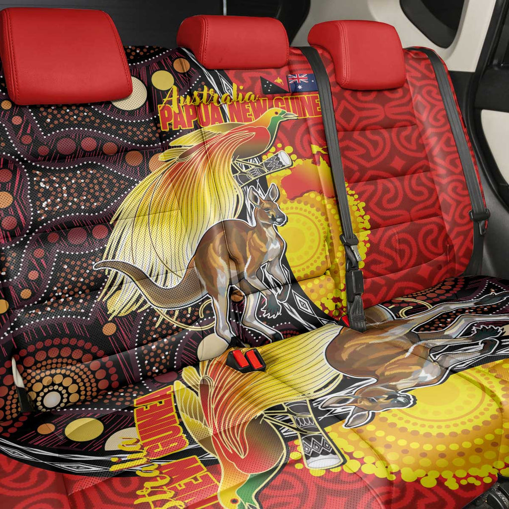 Australia and Papua New Guinea Together Back Car Seat Cover Bird-of-paradise and Kangaroo with Oro Tapa and Aboriginal Art Motifs - Aussie Hoodie