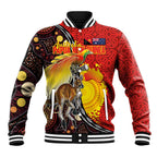 Australia and Papua New Guinea Together Baseball Jacket Bird-of-paradise and Kangaroo with Oro Tapa and Aboriginal Art Motifs - Aussie Hoodie