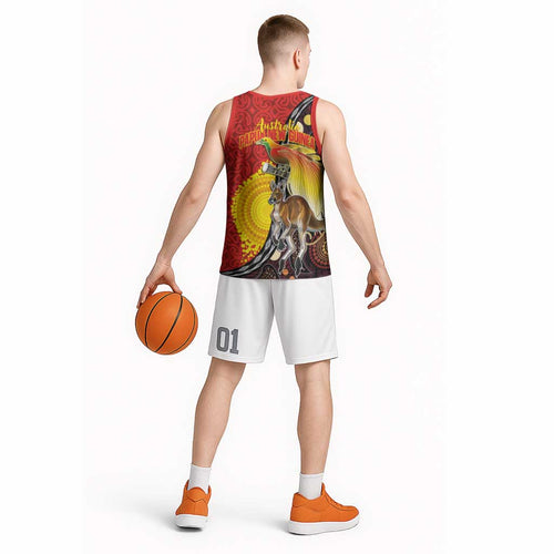 Australia and Papua New Guinea Together Basketball Jersey Bird-of-paradise and Kangaroo with Oro Tapa and Aboriginal Art Motifs - Aussie Hoodie