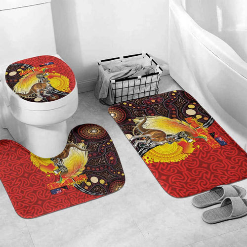 Australia and Papua New Guinea Together Bathroom Set Bird-of-paradise and Kangaroo with Oro Tapa and Aboriginal Art Motifs - Aussie Hoodie