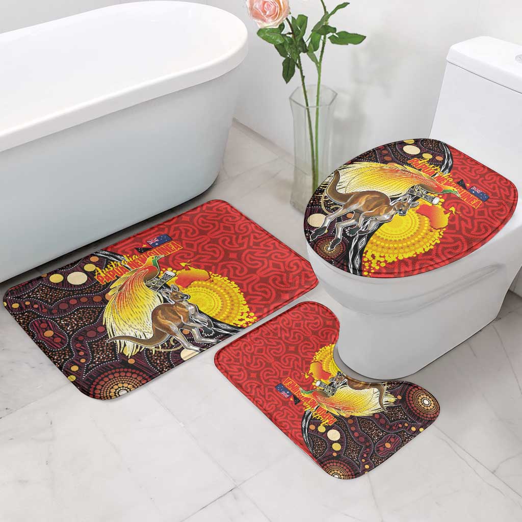 Australia and Papua New Guinea Together Bathroom Set Bird-of-paradise and Kangaroo with Oro Tapa and Aboriginal Art Motifs - Aussie Hoodie