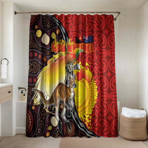 Australia and Papua New Guinea Together Bathroom Set Bird-of-paradise and Kangaroo with Oro Tapa and Aboriginal Art Motifs - Aussie Hoodie