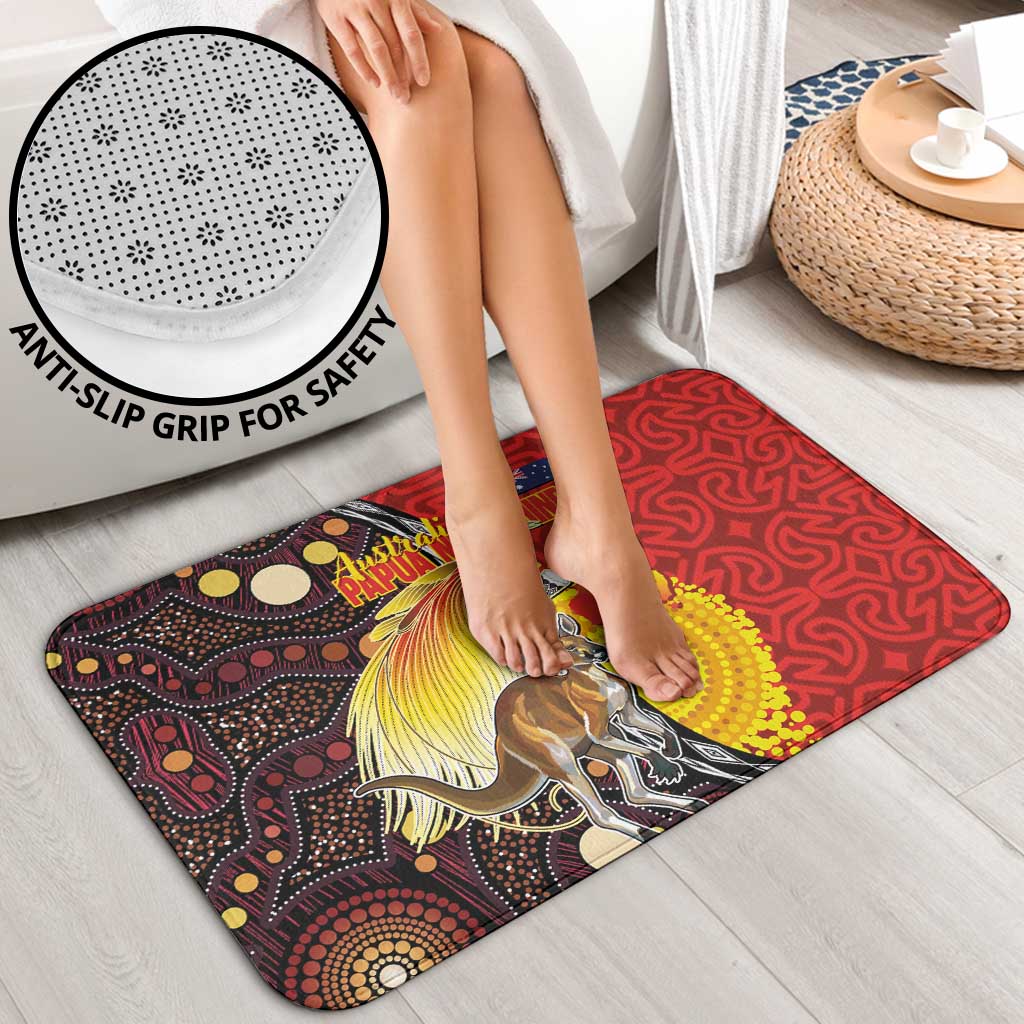 Australia and Papua New Guinea Together Bathroom Set Bird-of-paradise and Kangaroo with Oro Tapa and Aboriginal Art Motifs - Aussie Hoodie