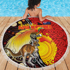 Australia and Papua New Guinea Together Beach Blanket Bird-of-paradise and Kangaroo with Oro Tapa and Aboriginal Art Motifs - Aussie Hoodie