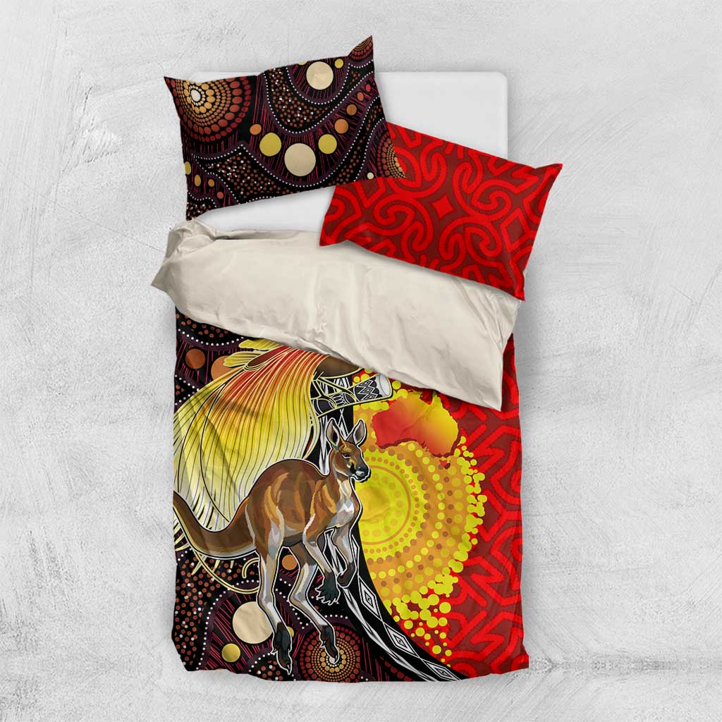 Australia and Papua New Guinea Together Bedding Set Bird-of-paradise and Kangaroo with Oro Tapa and Aboriginal Art Motifs - Aussie Hoodie