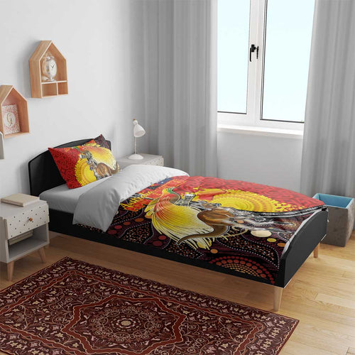Australia and Papua New Guinea Together Bedding Set Bird-of-paradise and Kangaroo with Oro Tapa and Aboriginal Art Motifs - Aussie Hoodie