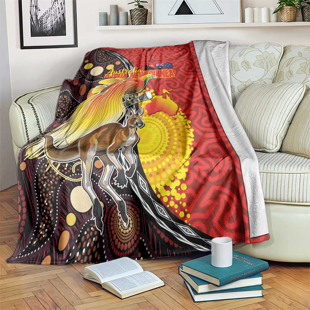 Australia and Papua New Guinea Together Blanket Bird-of-paradise and Kangaroo with Oro Tapa and Aboriginal Art Motifs - Aussie Hoodie