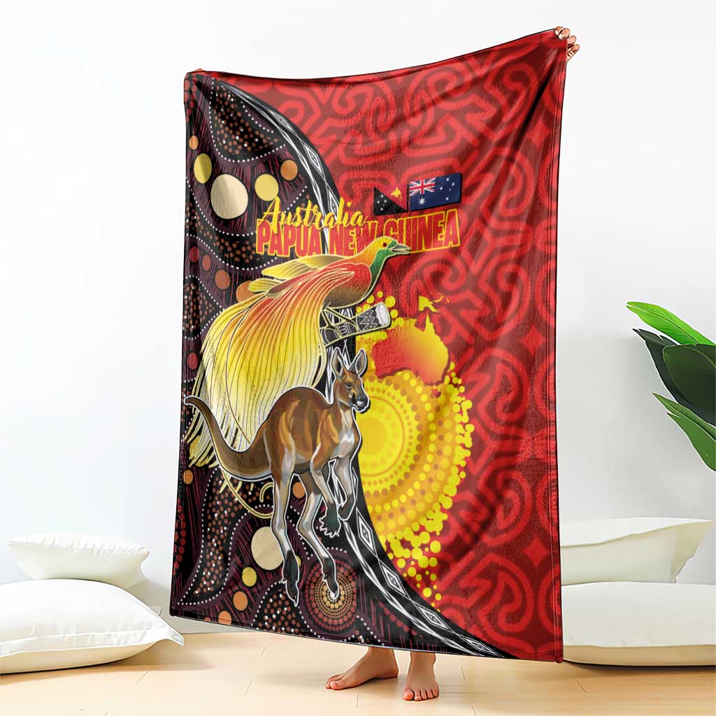 Australia and Papua New Guinea Together Blanket Bird-of-paradise and Kangaroo with Oro Tapa and Aboriginal Art Motifs - Aussie Hoodie