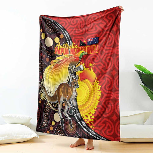 Australia and Papua New Guinea Together Blanket Bird-of-paradise and Kangaroo with Oro Tapa and Aboriginal Art Motifs - Aussie Hoodie