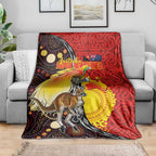 Australia and Papua New Guinea Together Blanket Bird-of-paradise and Kangaroo with Oro Tapa and Aboriginal Art Motifs - Aussie Hoodie
