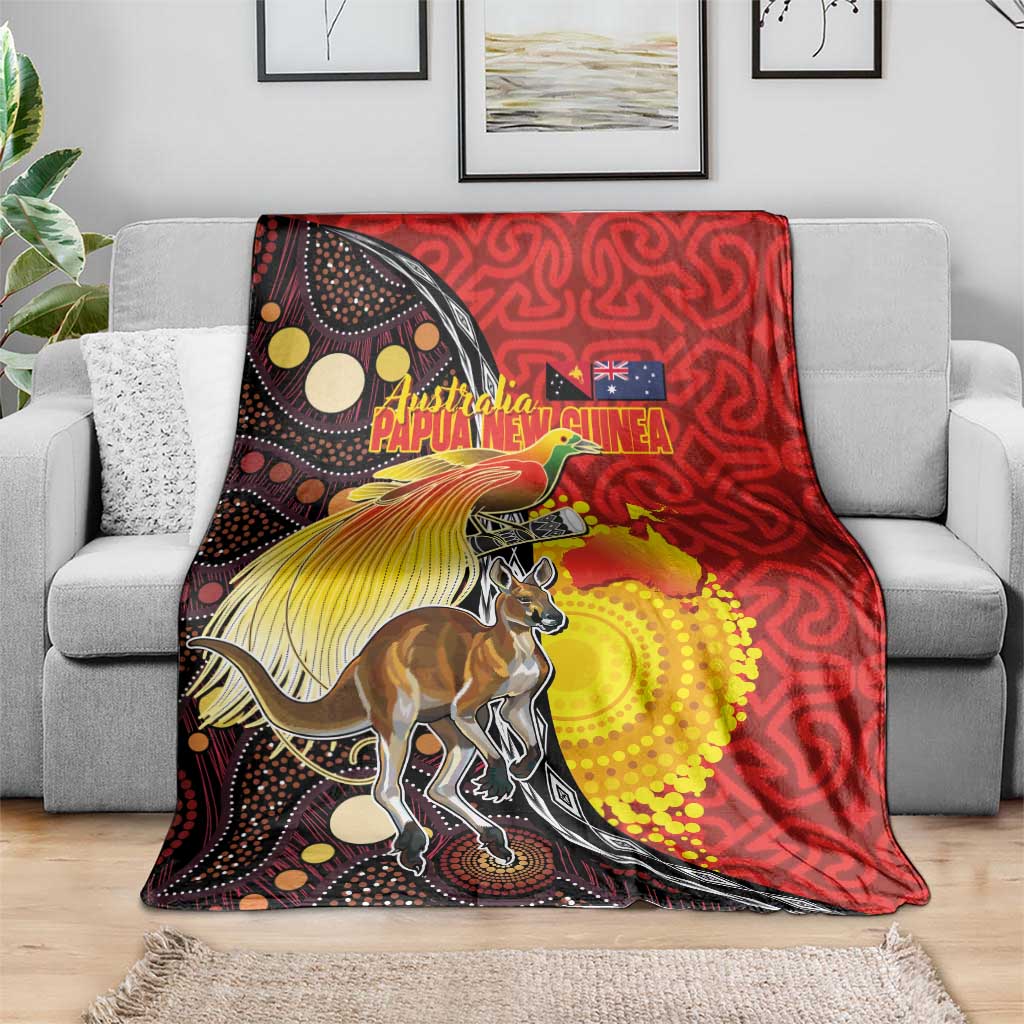 Australia and Papua New Guinea Together Blanket Bird-of-paradise and Kangaroo with Oro Tapa and Aboriginal Art Motifs - Aussie Hoodie