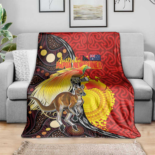 Australia and Papua New Guinea Together Blanket Bird-of-paradise and Kangaroo with Oro Tapa and Aboriginal Art Motifs - Aussie Hoodie