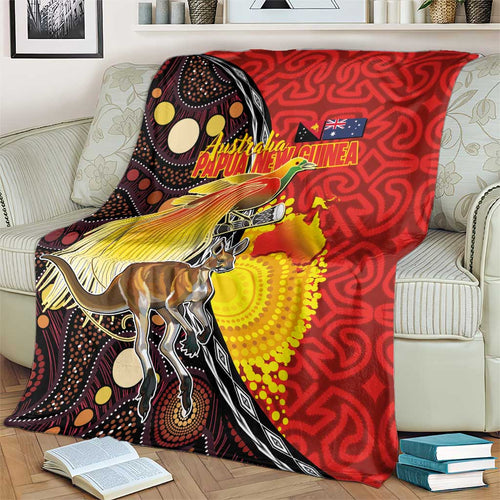 Australia and Papua New Guinea Together Blanket Bird-of-paradise and Kangaroo with Oro Tapa and Aboriginal Art Motifs - Aussie Hoodie