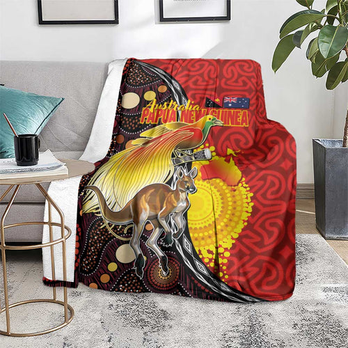 Australia and Papua New Guinea Together Blanket Bird-of-paradise and Kangaroo with Oro Tapa and Aboriginal Art Motifs - Aussie Hoodie