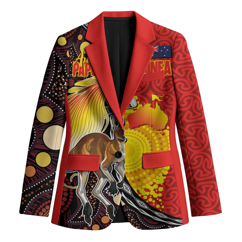 Australia and Papua New Guinea Together Blazer Bird-of-paradise and Kangaroo with Oro Tapa and Aboriginal Art Motifs - Aussie Hoodie