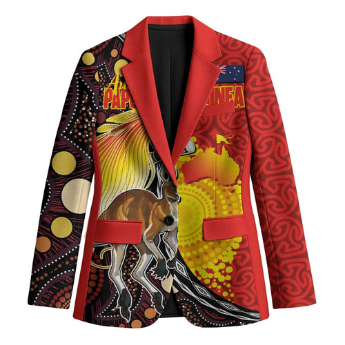 Australia and Papua New Guinea Together Blazer Bird-of-paradise and Kangaroo with Oro Tapa and Aboriginal Art Motifs - Aussie Hoodie