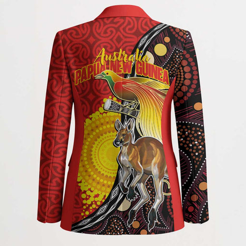 Australia and Papua New Guinea Together Blazer Bird-of-paradise and Kangaroo with Oro Tapa and Aboriginal Art Motifs - Aussie Hoodie