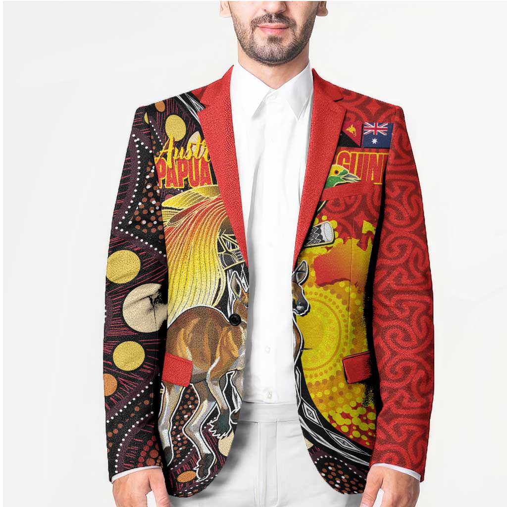 Australia and Papua New Guinea Together Blazer Bird-of-paradise and Kangaroo with Oro Tapa and Aboriginal Art Motifs - Aussie Hoodie