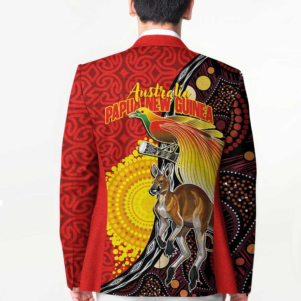 Australia and Papua New Guinea Together Blazer Bird-of-paradise and Kangaroo with Oro Tapa and Aboriginal Art Motifs - Aussie Hoodie