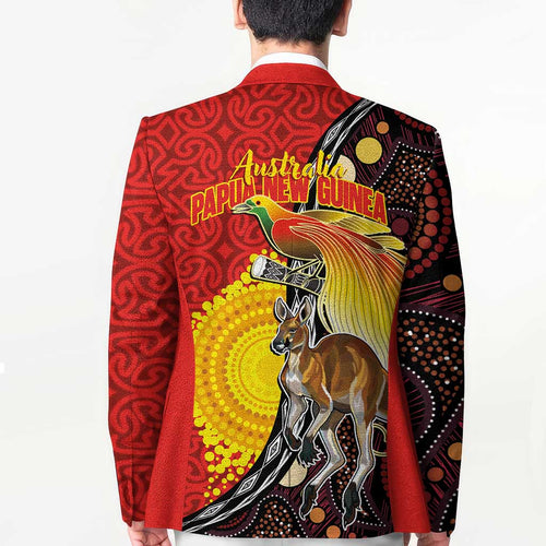 Australia and Papua New Guinea Together Blazer Bird-of-paradise and Kangaroo with Oro Tapa and Aboriginal Art Motifs - Aussie Hoodie